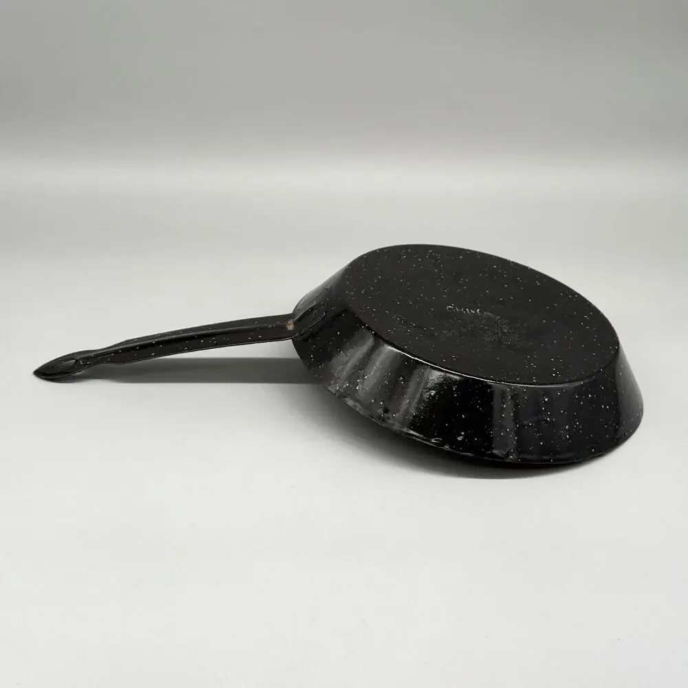 Vintage Black Speckled Enamelware Enamel Frying Pan Skillet Camping 15” Long